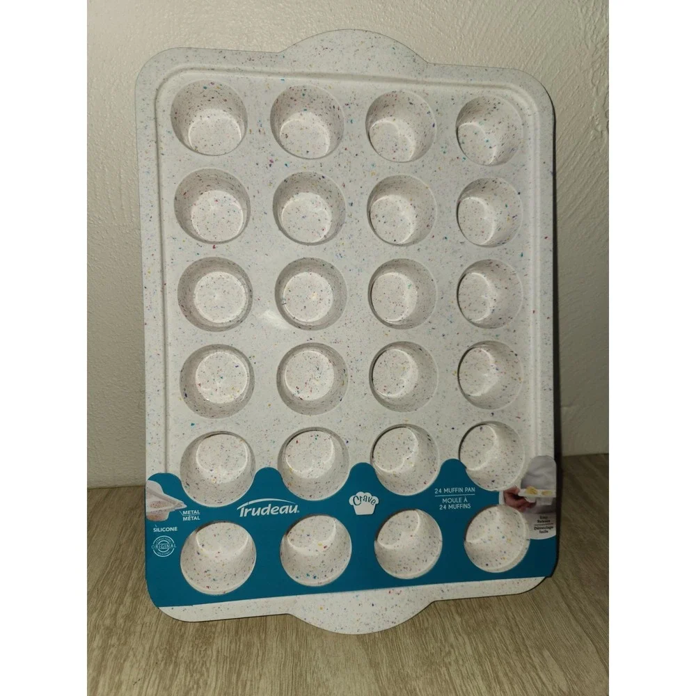 Trudeau Silicone 24 Count Mini Muffin Pan, Multi-Color Confetti, Dishwasher Safe